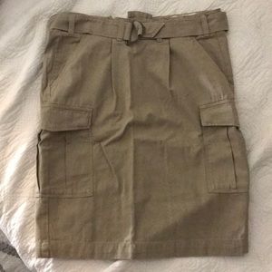 Cargo Tan Midi Cotton Pencil Skirt w Pockets &Belt